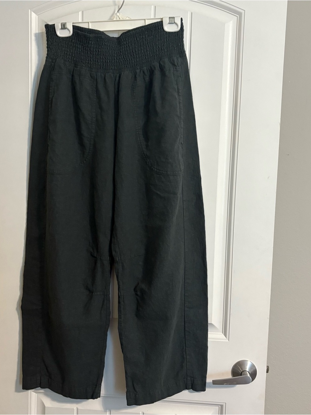 Anthropologie Pilcro Dark Green Linen Barrel Pants